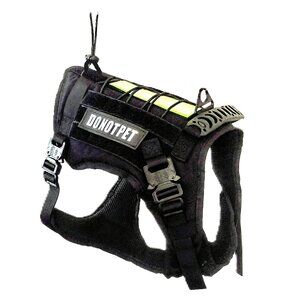 Black Tactical LG Dog Harness, Adjust. No-Pull Dog Vest ~ Metal Latches, Patches